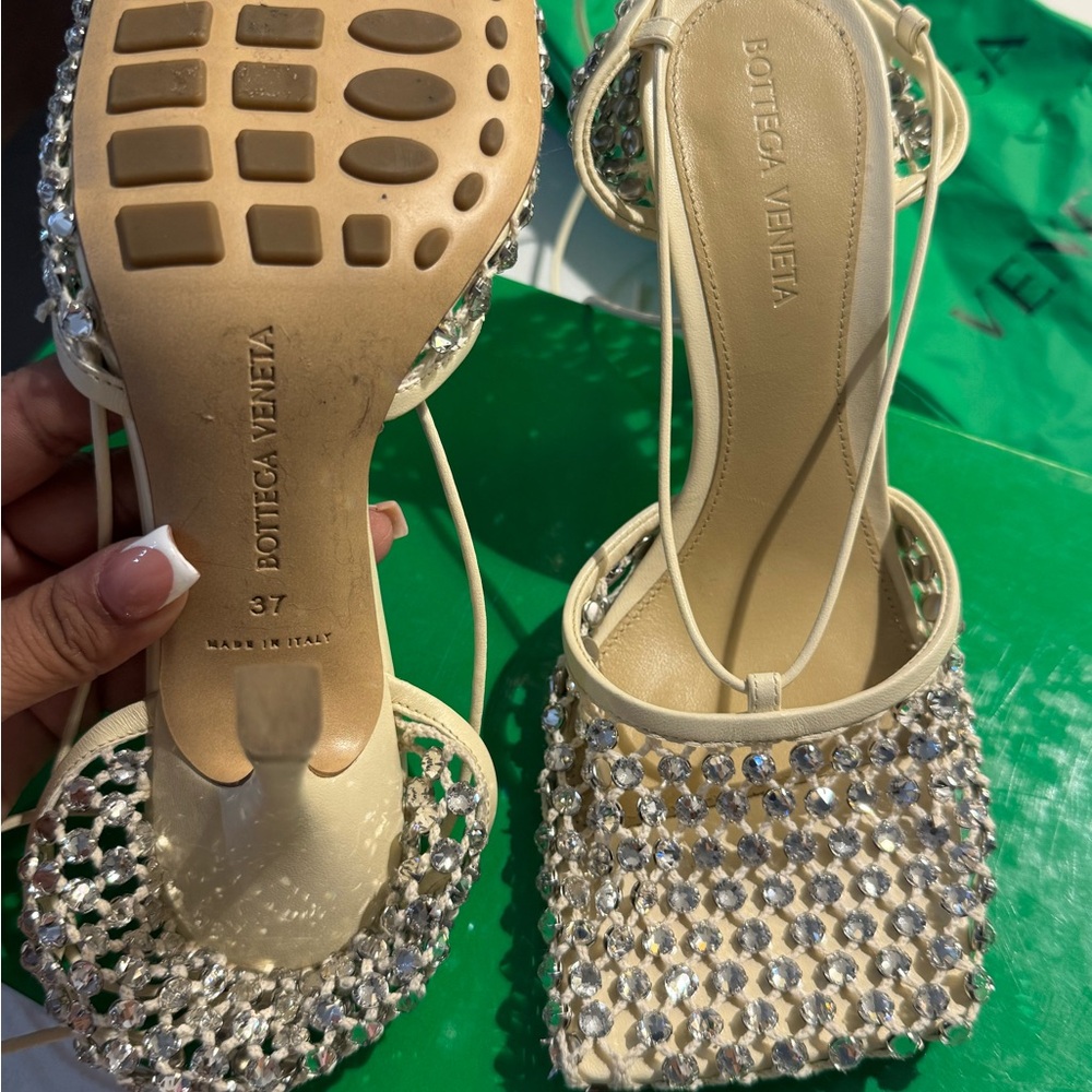 Bottega Veneta Crystal Embellished Cream Heels